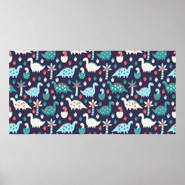 Poster Cute dinosaure sans couture motif (Devant)