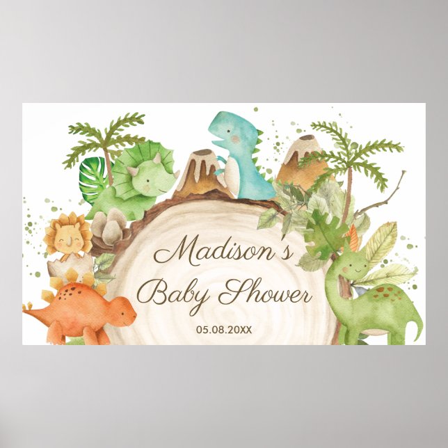 Poster Cute Dinosaures 1er Baby shower d'anniversaire (Devant)