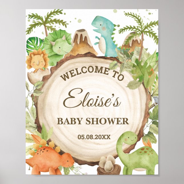 Poster Cute Dinosaures Baby shower 1er anniversaire Bienv (Devant)