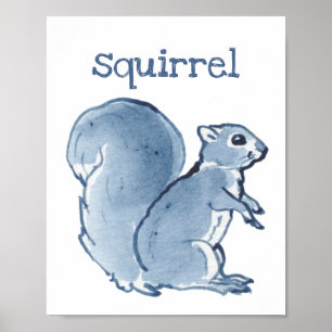 Poster Cute écureuil bleu Aquarelle Animal Nature Art