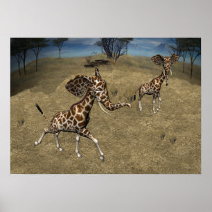 Poster Cute Elephant Giraffes