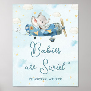 Poster Cute Elephant Plane Aventure Blue Baby Traitements