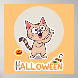 Poster Cute et drôle Halloween Chat avec Citrouille