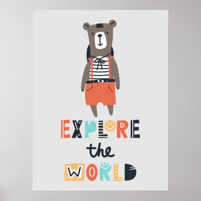 Poster Cute Exploration Ours Salle Enfants (Devant)