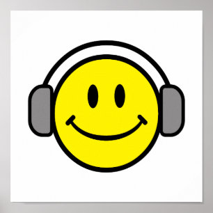 Poster cute face with headphones