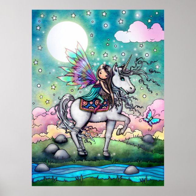 Poster Cute Fairy équitation Unicorn Art pour les enfants (Devant)