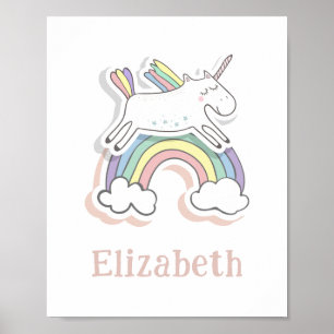 Poster Cute fairy Unicorn sur arc-en-ciel. Petite fille N