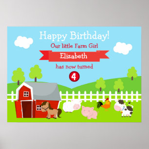 Poster Cute Farm Animaux Unisex Anniversaire
