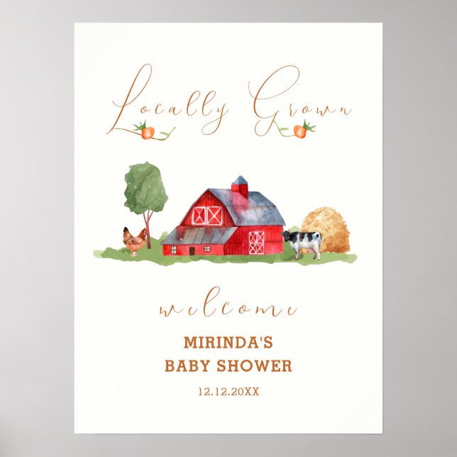 Poster Cute Farmers Market Barnyard Baby shower Bienvenue (Devant)