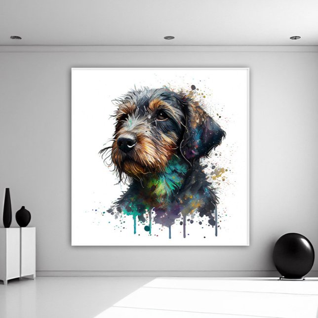 Poster Cute fil Haired Dachshund Chiot Aquarelle Art (Créateur téléchargé)