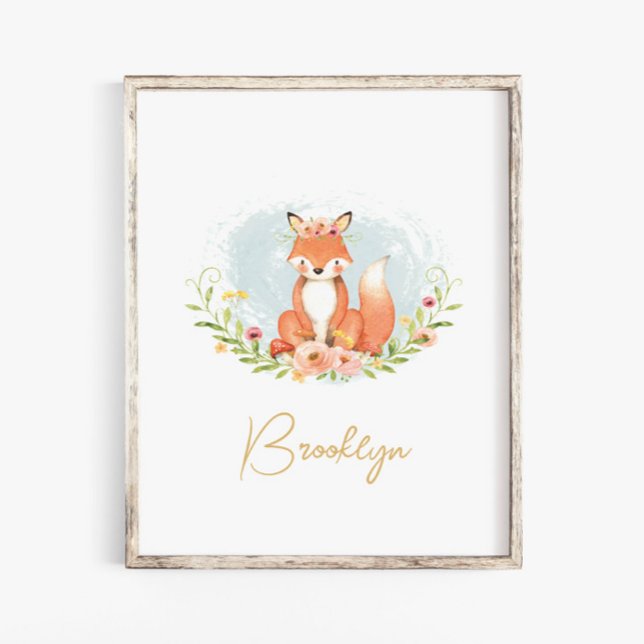 Poster Cute Floral Fox Animal Nursert Nom Wall Arts (Créateur téléchargé)