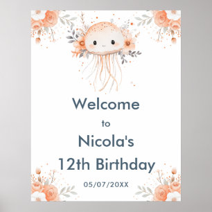 Poster Cute Floral Jellyfish Anniversaire Bienvenue