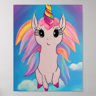 Poster Cute Flying Unicorn Kawaii Peinture