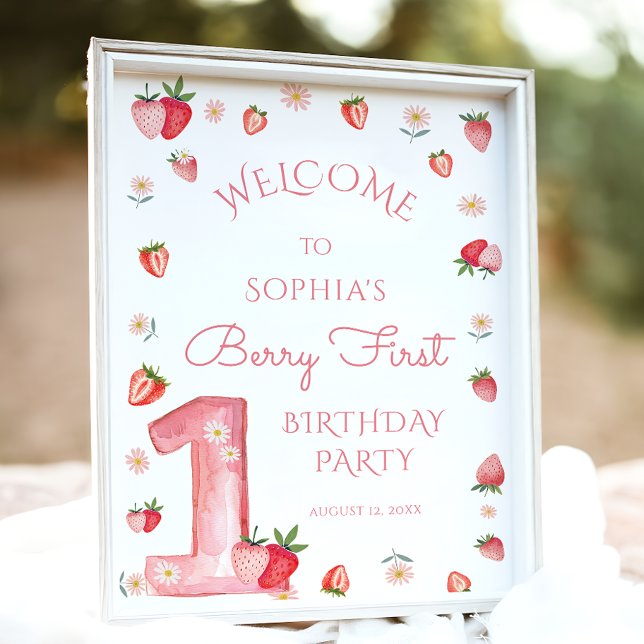 Poster Cute fraise 1er Anniversaire Berry Premier Bienven (Créateur téléchargé)