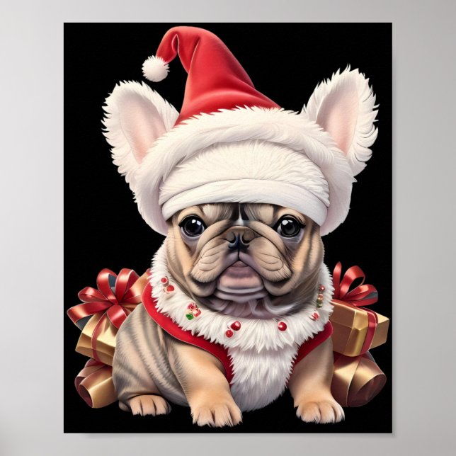 Poster Cute French Bulldog Santa Hat Merry Christmas T Sh (Devant)