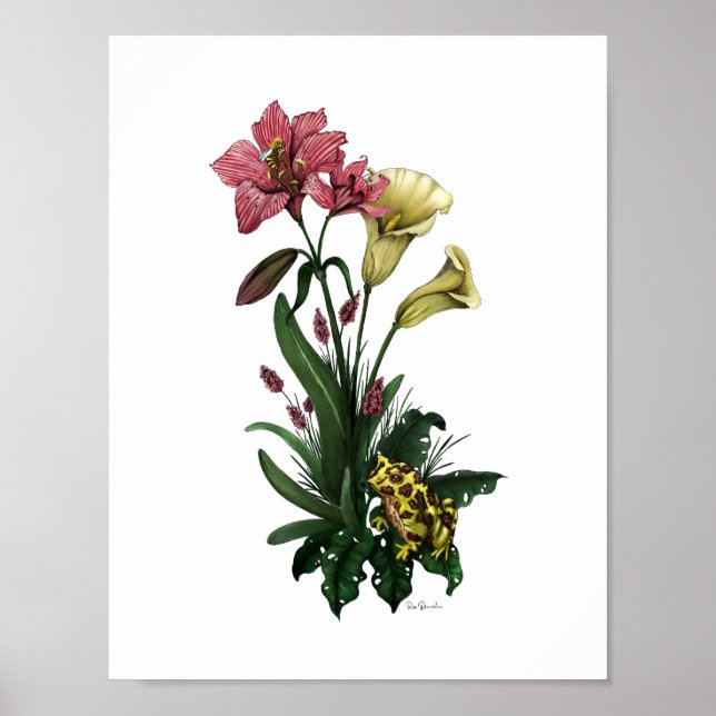 Poster Cute Frog Parmi Les Lilies Art Botanique Floral (Devant)
