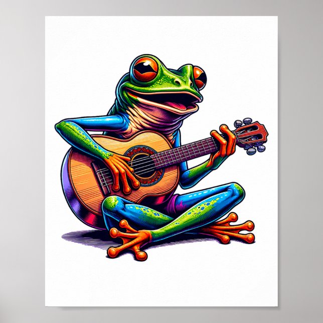 Poster Cute Frog Playing A Guitar Dont Worry Be Hoppy _1  (Devant)