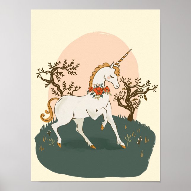 Poster Cute & Fun White Unicorn Jouer des enfants (Devant)