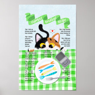 Poster Cute Funny Calico Petit déjeuner de chat Recette