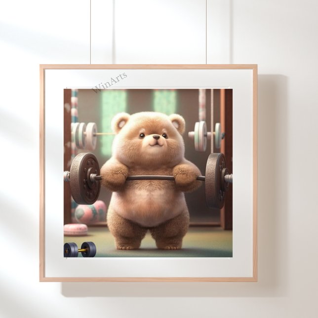 Poster Cute Funny Ours Poids dans Gym Workout Art (Créateur téléchargé)