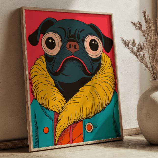 Poster Cute Funny Pug Illustration Funky Dog (Créateur téléchargé)