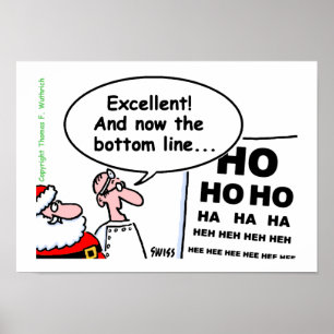 Poster Cute Funny Santa Optometrist Eye Test Cartoon