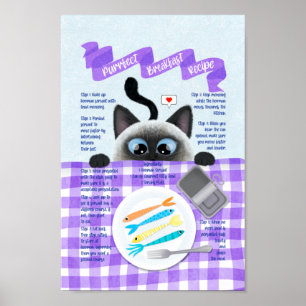 Poster Cute Funny Siamese Petit déjeuner de chat Recette