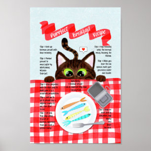 Poster Cute Funny Tabby Petit Déjeuner de chat Recette