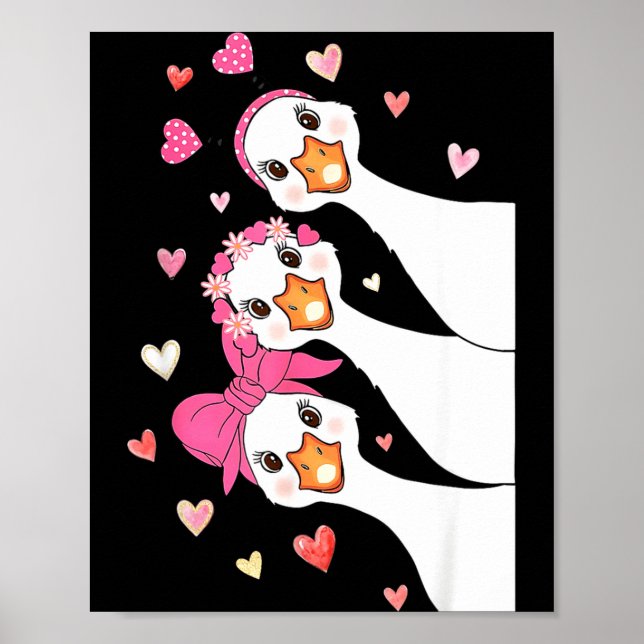 Poster Cute Funny Valentine Silly Gooses Heart Love Match (Devant)