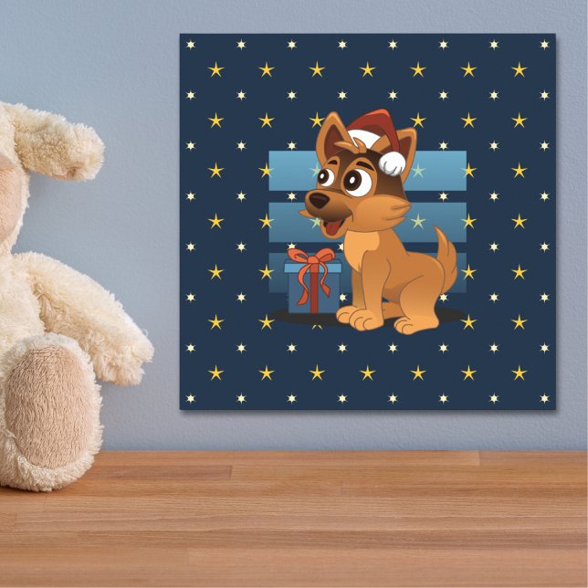 Poster Cute German Shepherd puppy Cartoon Starry night (Créateur téléchargé)