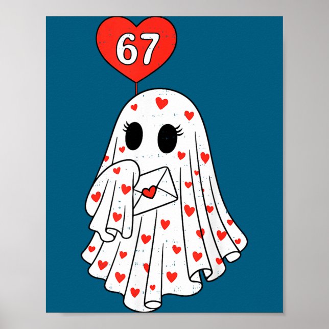 Poster Cute Ghost 6 7 Six Seven Meme Valentines Day Men W (Devant)