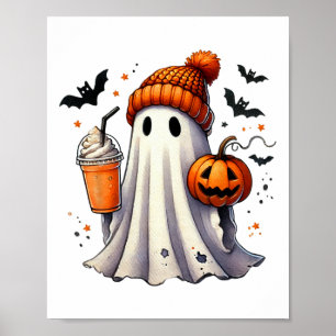Poster Cute Ghost Boire Café Halloween Ghost Ice Cof