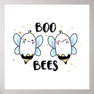 Poster Cute Ghost Boo Bees - Halloween drôle sur fond bla
