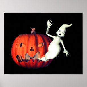 Poster Cute Ghost Jack O Lantern Halloween