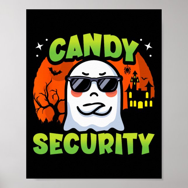 Poster Cute Ghost Kids Halloween - Candy Sécurité - Drôle (Devant)