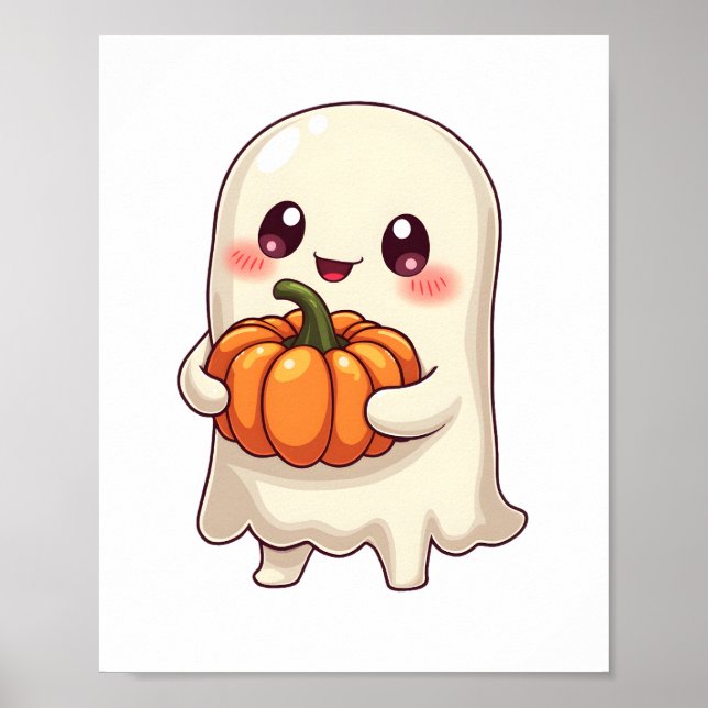Poster Cute Ghost with Pumpkin � Funny Halloween (Devant)