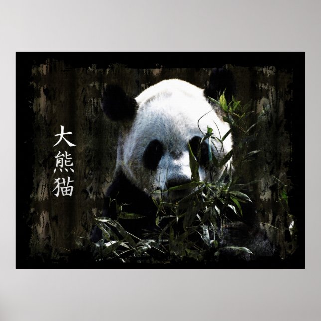 Poster Cute Giant Panda Ours avec savoureux Feuilles Bamb (Devant)
