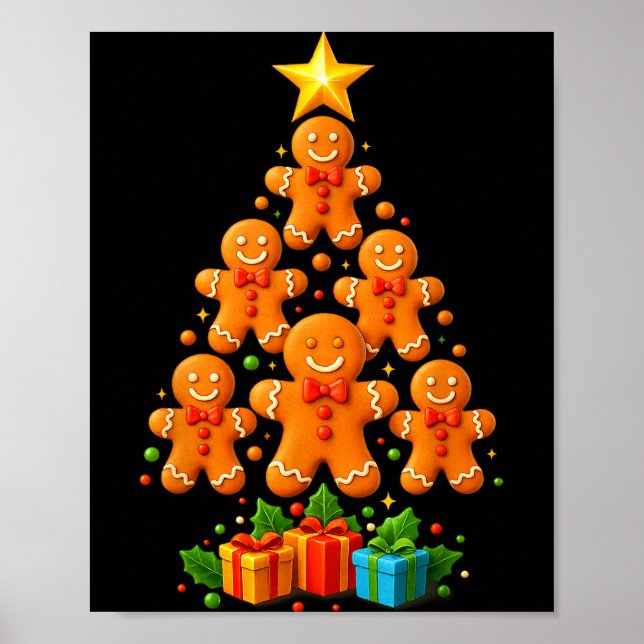 Poster Cute Gingerbread Christmas Tree Holiday Funny Xmas (Devant)