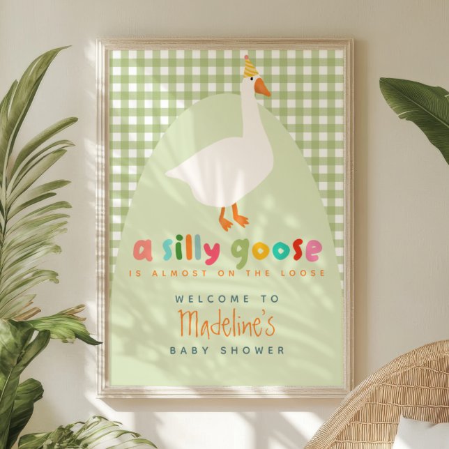 Poster Cute Gingham Silly Goose Baby Shower Welcome (Créateur téléchargé)
