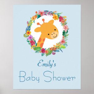 Poster Cute Giraffe avec un Baby shower de couronne fleur