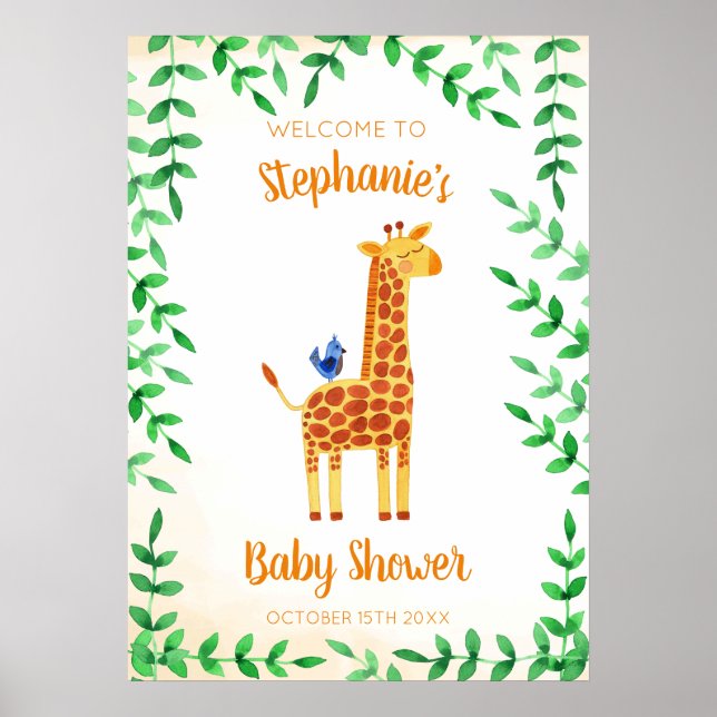 Poster Cute Giraffe & Baby shower d'aquarelle (Devant)