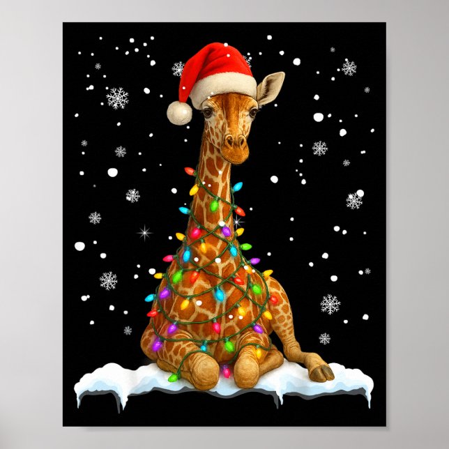 Poster Cute Giraffe Christmas Light Funny Giraffe Lover X (Devant)