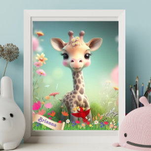 Poster Cute Giraffe en Jardin Pépinière d'art personnalis
