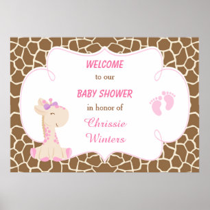 Poster Cute Giraffe Girl Baby shower rose