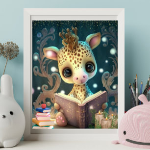 Poster Cute Giraffe lire un livre Art Nursery