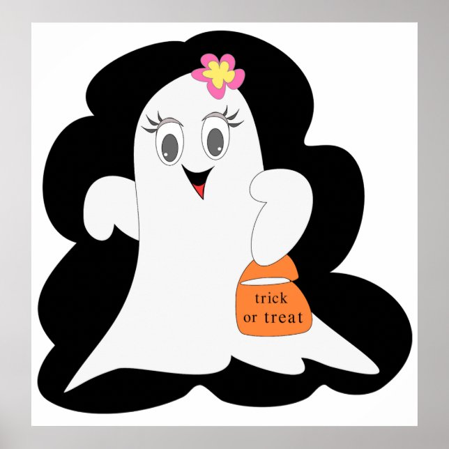 Poster Cute Girly Ghost Halloween Trick or Treat (Devant)