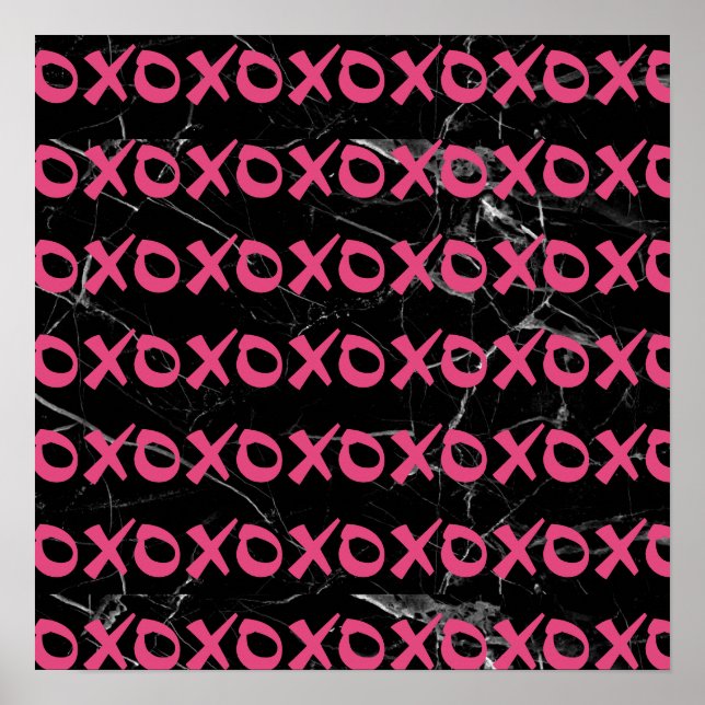 Poster Cute girly rose noir marbre xoxo accolé baisers (Devant)