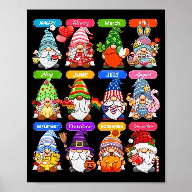 Poster Cute Gnome Every Season Holiday Gnomes 12 Months O (Devant)
