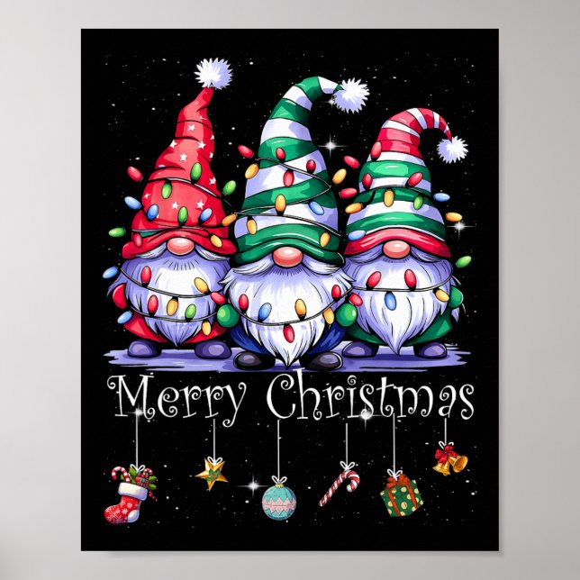 Poster Cute Gnomes Merry Christmas Light Family Gnome Xma (Devant)