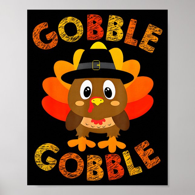 Poster Cute Gobble Gobble Turkey Lgrim Little Boys Thanks (Devant)